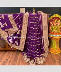 Purple and Godlen georgette sarees with All over Lines design - GEOS0024874