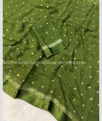 Leafy Green and Golden georgette sarees with All over Buttas design - GEOS0024898