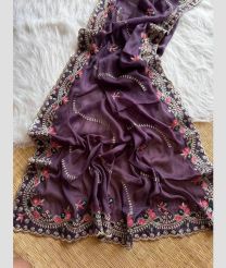 Plum Purple georgette sarees with All over Embroidary design