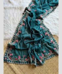 Dark Teal georgette sarees with All over Embroidary design
