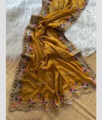 Golden Brown georgette sarees with All over Embroidary design