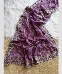 Dull Purple georgette sarees with All over Embroidary design