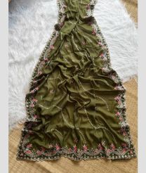Olive georgette sarees with All over Embroidary design