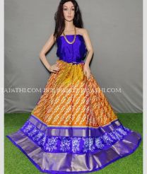 Orange and Purple Blue ikkat lehengas with all over pochampally ikkat design - IKPL0029717