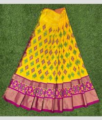 Yellow and Magenta ikkat lehengas with All over Pochampally ikkat design