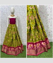 Mehendi Green and Pink ikkat lehengas with All over Pochampally design