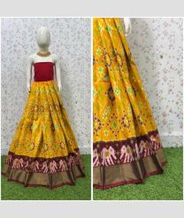 Mango Yellow and Maroon ikkat lehengas with All over Pochampally design