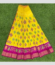 Yellow and Pink ikkat lehengas with All over Pochampally design