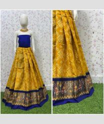 Mustard Yellow and Navy Blue ikkat lehengas with All over Pochampally design