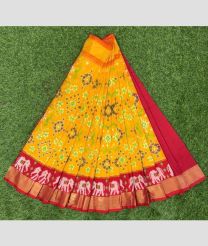 Yellow and Deep Pink ikkat lehengas with All over Pochampally design