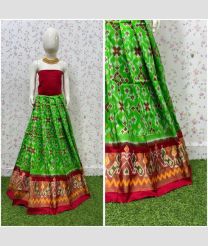 Green and Red ikkat lehengas with All over Pochampally design