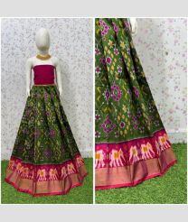 Olive and Magenta ikkat lehengas with All over Pochampally design