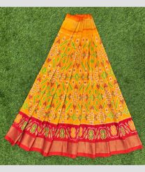 Mango Yellow and Red ikkat lehengas with All over Pochampally design