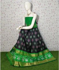 Black and Parrot Green ikkat lehengas with all over pochampally ikkat design