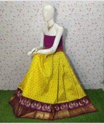 Yellow and Maroon ikkat lehengas with all over pochampally ikkat design