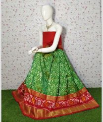 Lite Parrot Green and Red ikkat lehengas with all over pochampally ikkat design
