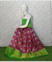 Pink and Parrot Green ikkat lehengas with all over pochampally ikkat design