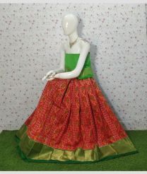 Orange and Parrot Green ikkat lehengas with all over pochampally ikkat design