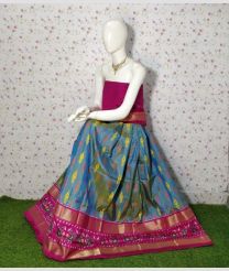 Sky Blue and Neon Pink ikkat lehengas with all over pochampally ikkat design