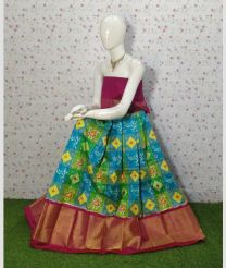 Turquoise and Pink ikkat lehengas with all over pochampally ikkat design