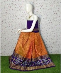 Orange and Purple Blue ikkat lehengas with all over pochampally ikkat design