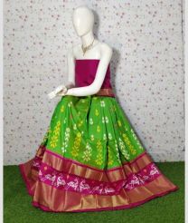 Parrot Green and Pink ikkat lehengas with all over pochampally ikkat design