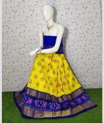 Yellow and Royal Blue ikkat lehengas with all over pochampally ikkat design