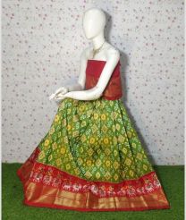 Lite Parrot Green and Red ikkat lehengas with all over pochampally ikkat design