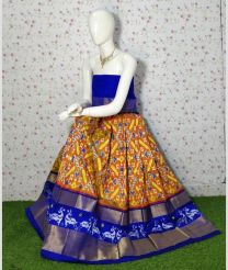 Orange and Royal Blue ikkat lehengas with all over pochampally ikkat design