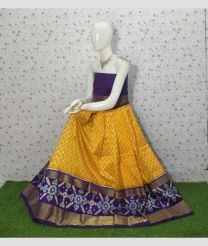 Yellow and Purple Blue ikkat lehengas with all over pochampally ikkat design