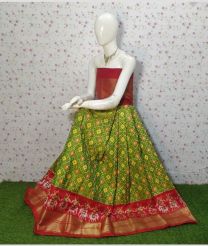 Lite Parrot Green and Crimson ikkat lehengas with all over pochampally ikkat design