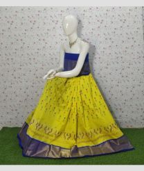 Yellow and Navy Blue ikkat lehengas with all over pochampally ikkat design