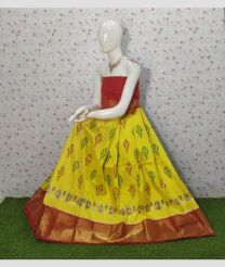 Yellow and Red ikkat lehengas with all over pochampally ikkat design