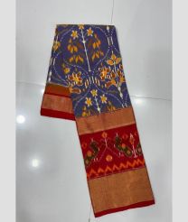 Dull Purple Blue and Red ikkat lehengas with all over pochampally ikkat design