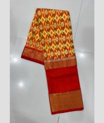 Orange and Red ikkat lehengas with all over pochampally ikkat design