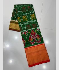Green and Red ikkat lehengas with all over pochampally ikkat design