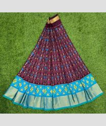 Dark Maroon and Sky Blue ikkat lehengas with all over pochampally ikkat design