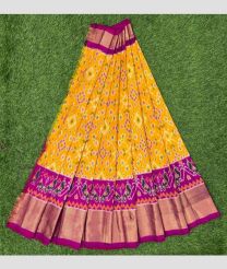 Yellow and Hot Pink ikkat lehengas with all over pochampally ikkat design