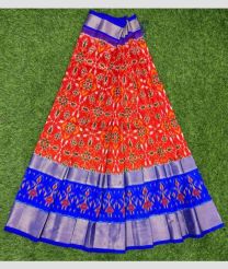 Cherry Red and Royal Blue ikkat lehengas with all over pochampally ikkat design