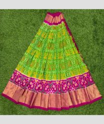 Parrot Green and Magenta ikkat lehengas with all over pochampally ikkat design