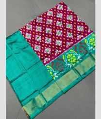 Turquoise and Crimson ikkat lehengas with all over pochampally ikkat design
