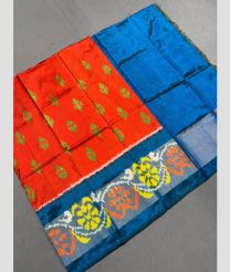 Orange and Blue ikkat lehengas with all over pochampally ikkat design