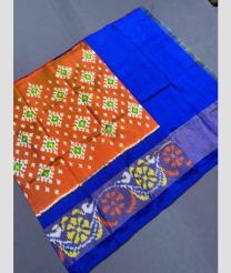 Carrot Orange and Royal Blue ikkat lehengas with all over pochampally ikkat design
