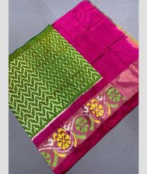 Leafy Green and Pink ikkat lehengas with all over pochampally ikkat design
