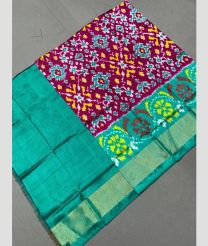 Turquoise and Ruby Pink ikkat lehengas with all over pochampally ikkat design