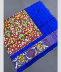 Brown and Royal Blue ikkat lehengas with all over pochampally ikkat design