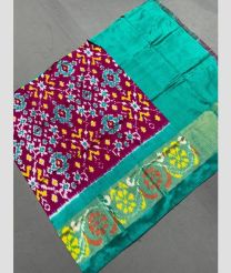Crimson and Aquamarine ikkat lehengas with all over pochampally ikkat design