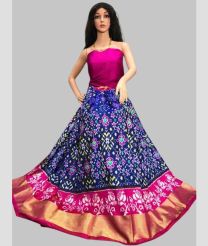 Navy Blue and Neon Pink ikkat lehengas with all over pochampally ikkat design