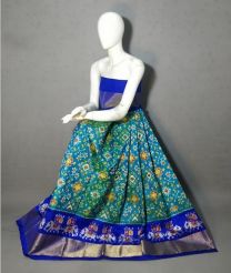 Turquoise and Royal Blue ikkat lehengas with all over pochampally ikkat design