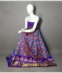 Purple Blue and Golden ikkat lehengas with all over pochampally ikkat design
